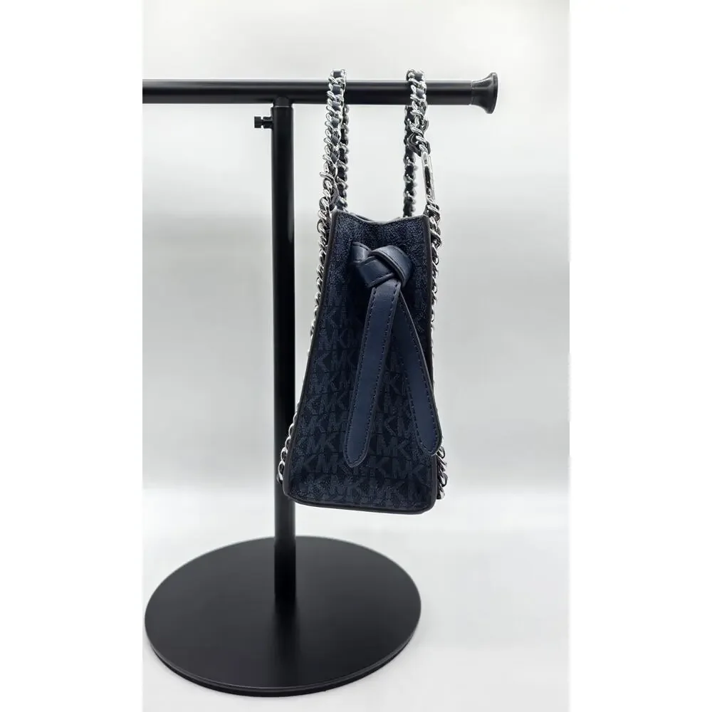 Michael Kors Mini Mina Signature Navy Convertible Chain Satchel Crossbody